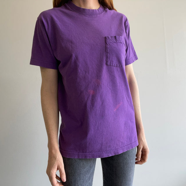 1980s Blank Bleach Faded Purple Pocket T-SHirt by FOTL
