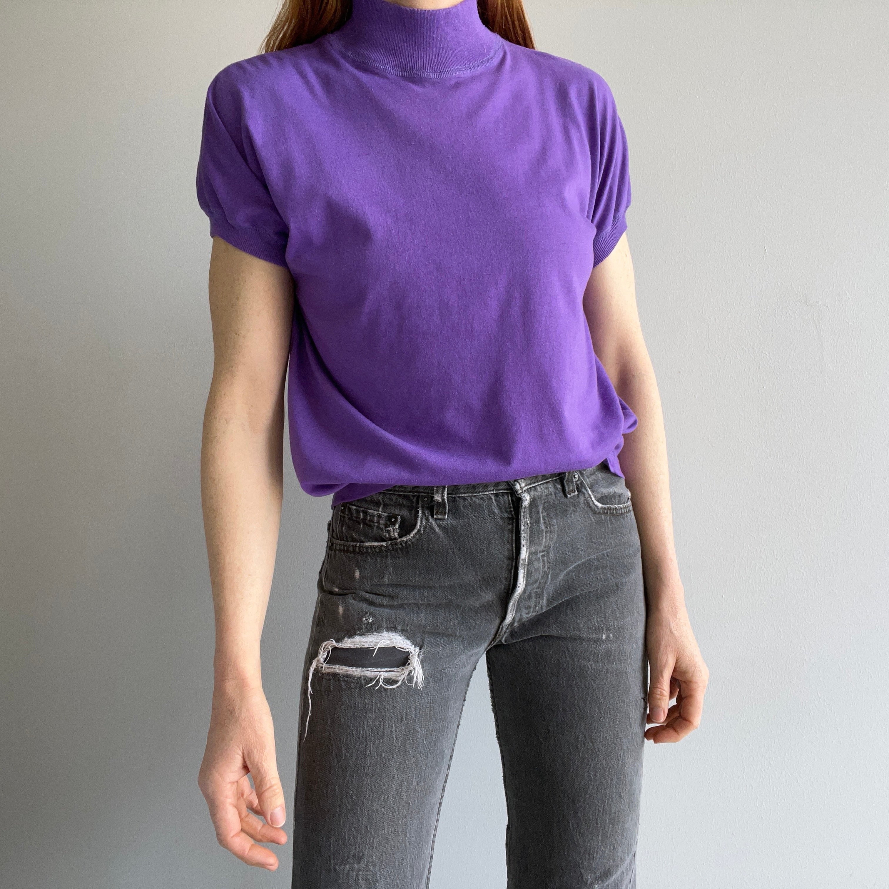 1980s Mock Neck Purple Ring T-Shirt