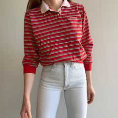 GG 1980s Rad Rad Rad Henley Striped Sweatshirt with a Pouch!