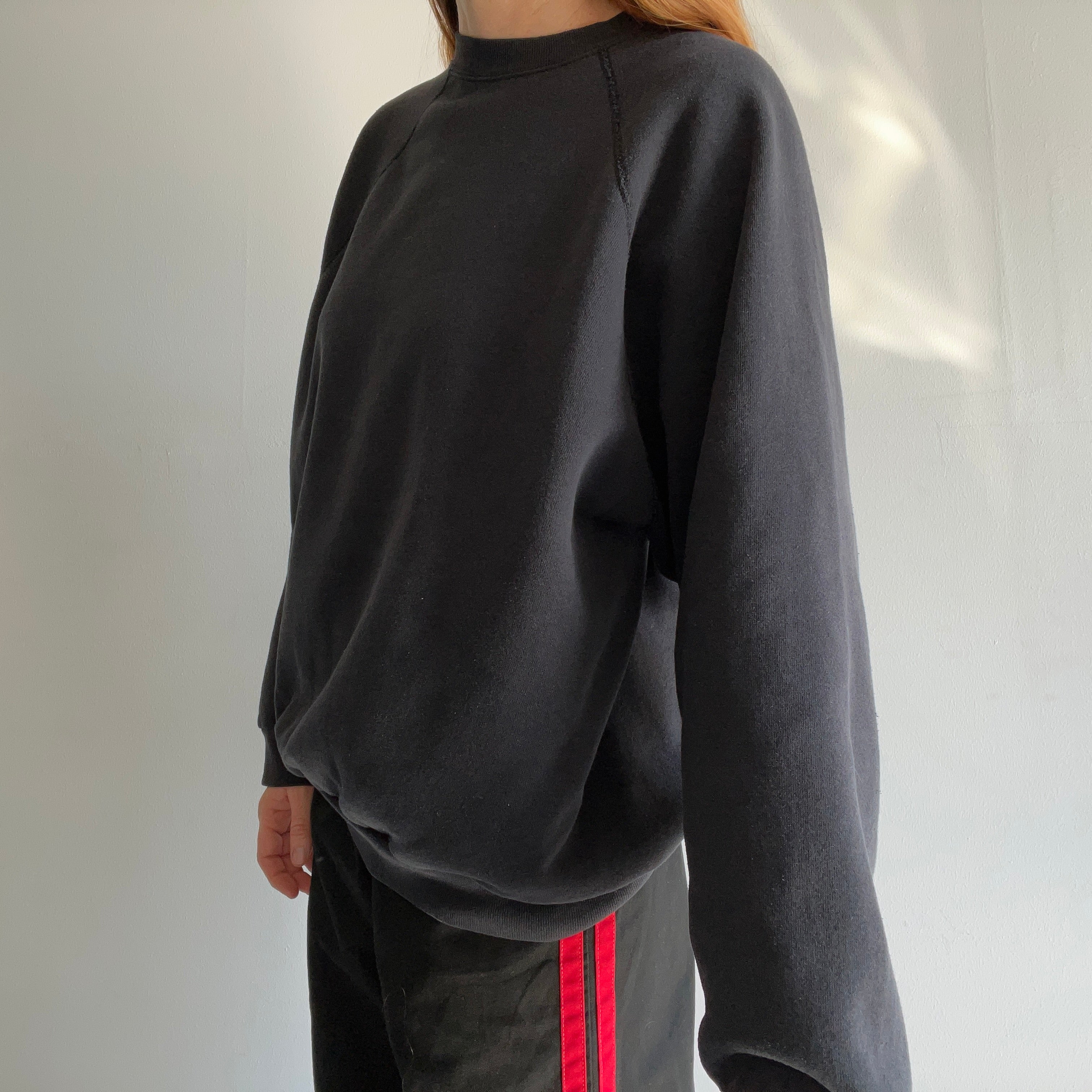 1980/90s Bleach Stained Blank Gray/Black Raglan by Ultra Fleece