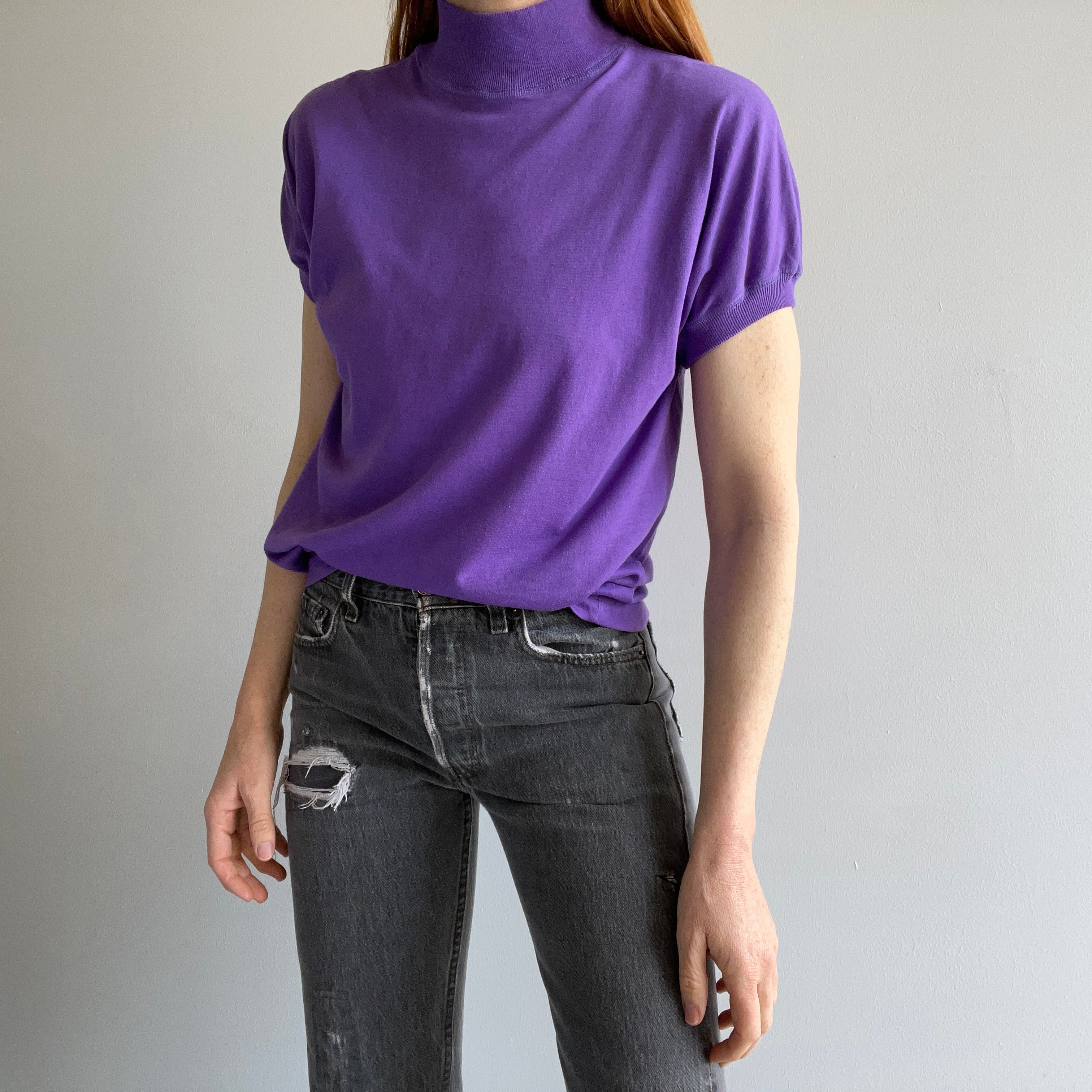 1980s Mock Neck Purple Ring T-Shirt