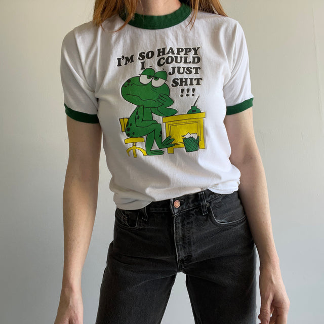 T-shirt des années 1970 je suis tellement heureux que je pourrais chier grenouille anneau