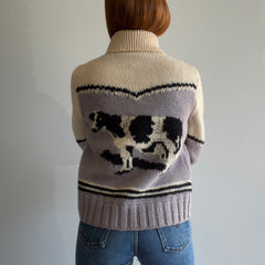 1960/70s Handmade at Home by Mildred Parsons Cow Cowichan Cardigan - OMFG