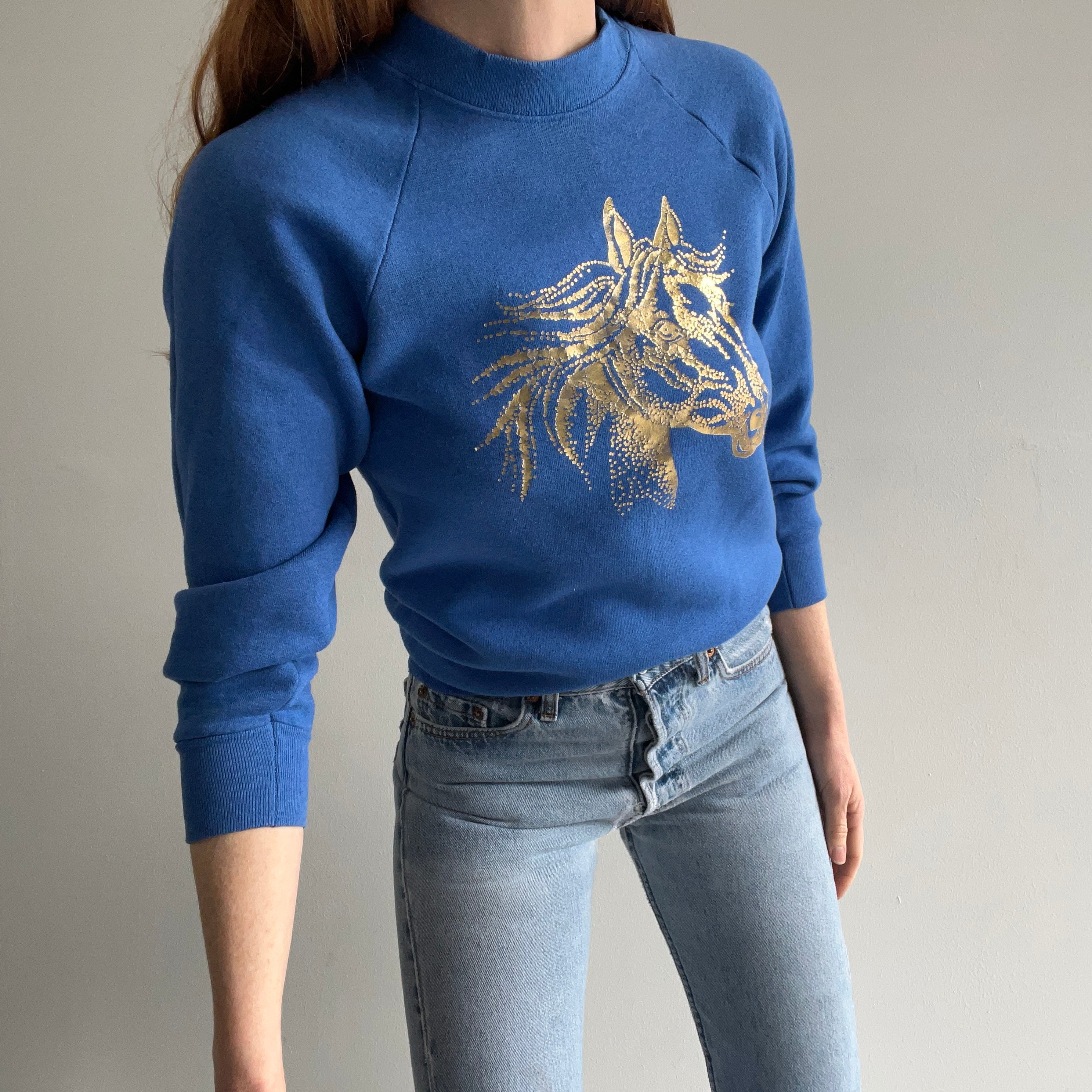 1980s Metallic Gold Horse Head Sweatshirt - Never? Worn