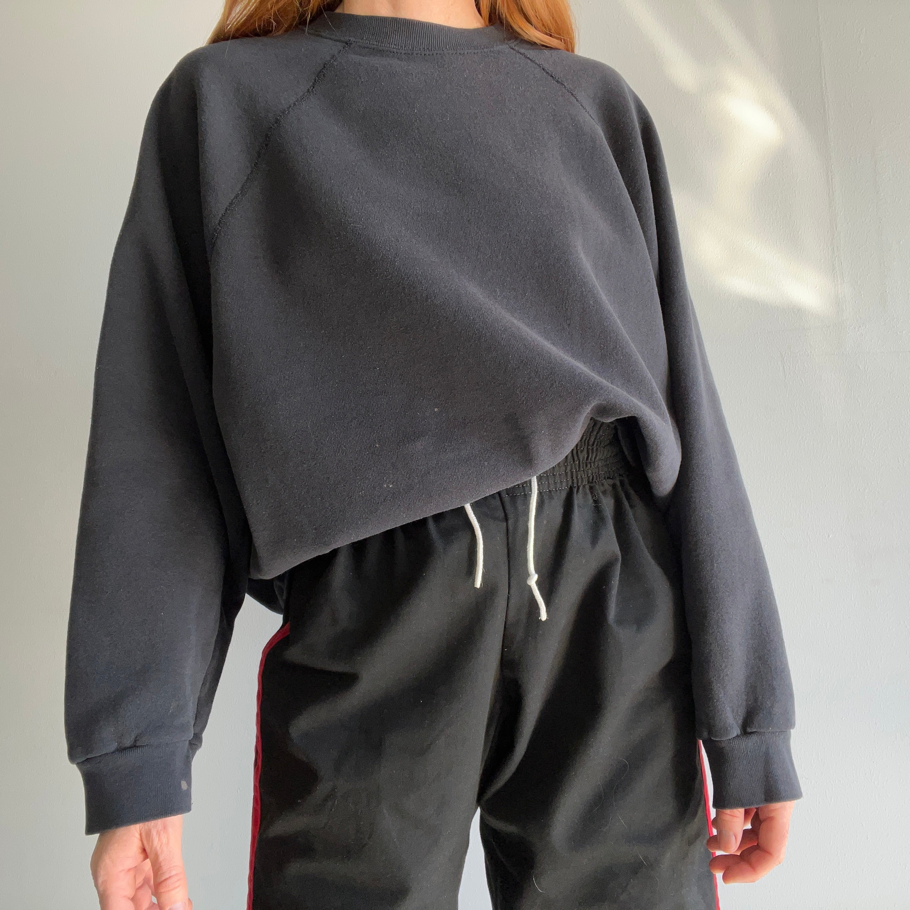 1980/90s Bleach Stained Blank Gray/Black Raglan by Ultra Fleece