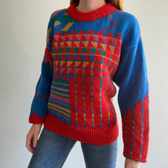 Pull géométrique en tricot à la main des années 1980 (je suis presque sûr)