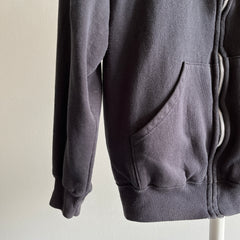 1990s Blank Black Zip Up Insulated Hoodie