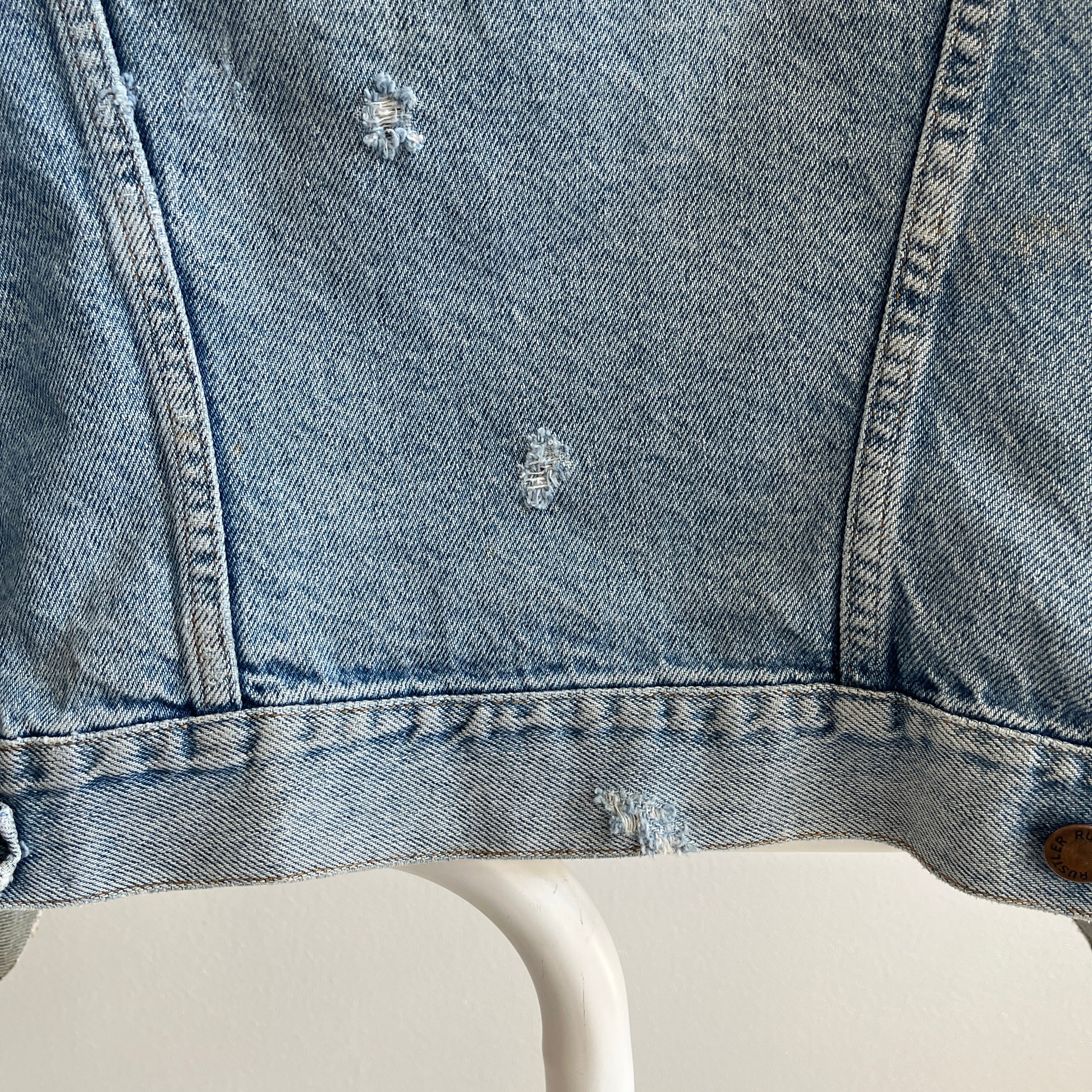 Veste en jean Rustler Super Beat Up des années 1980, douce et tachée