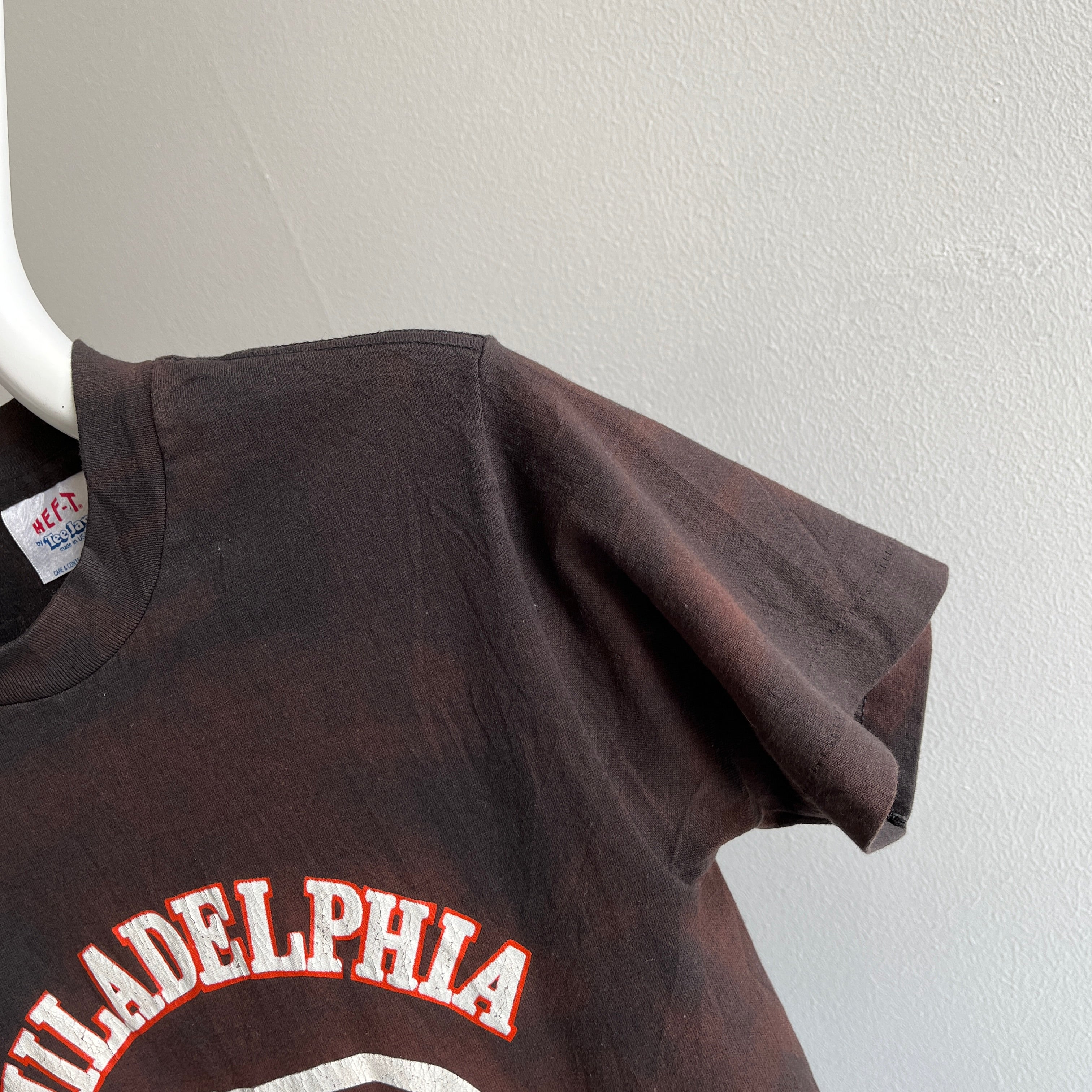 T-shirt délavé par soleil extrême des Flyers de Philadelphie des années 1980