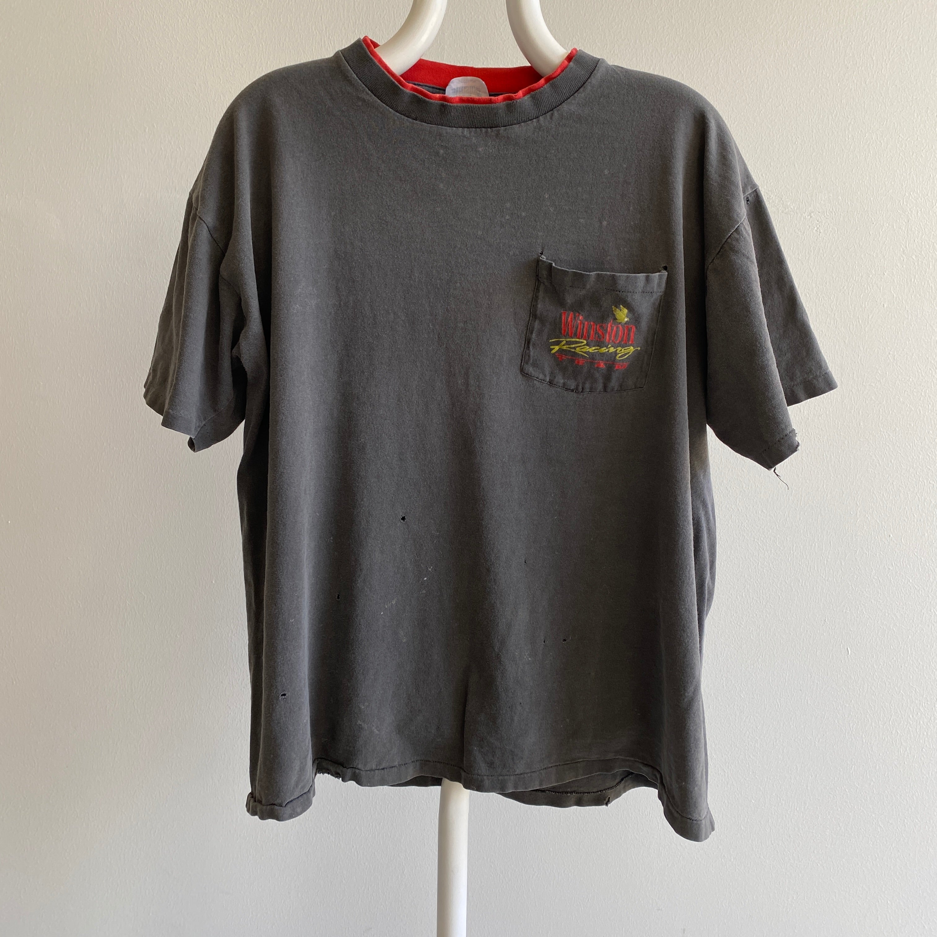 1990s Winston Racing Thrashed and Beat Up Faded Two Tone Pocket Tee - THIS!!!