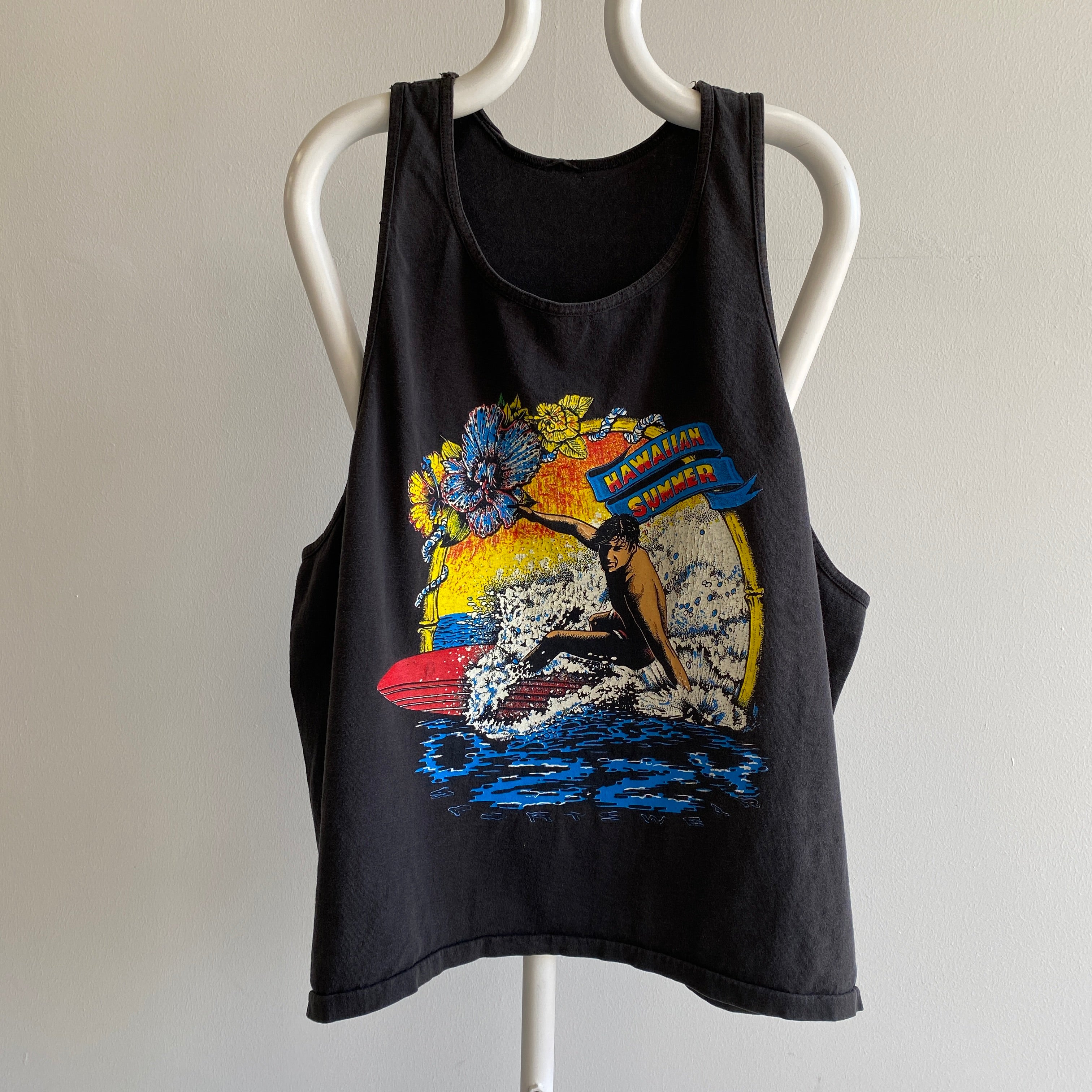 1980s Hawaiian Summer by Sportswear - Larger Graphic Surfer Tank Top