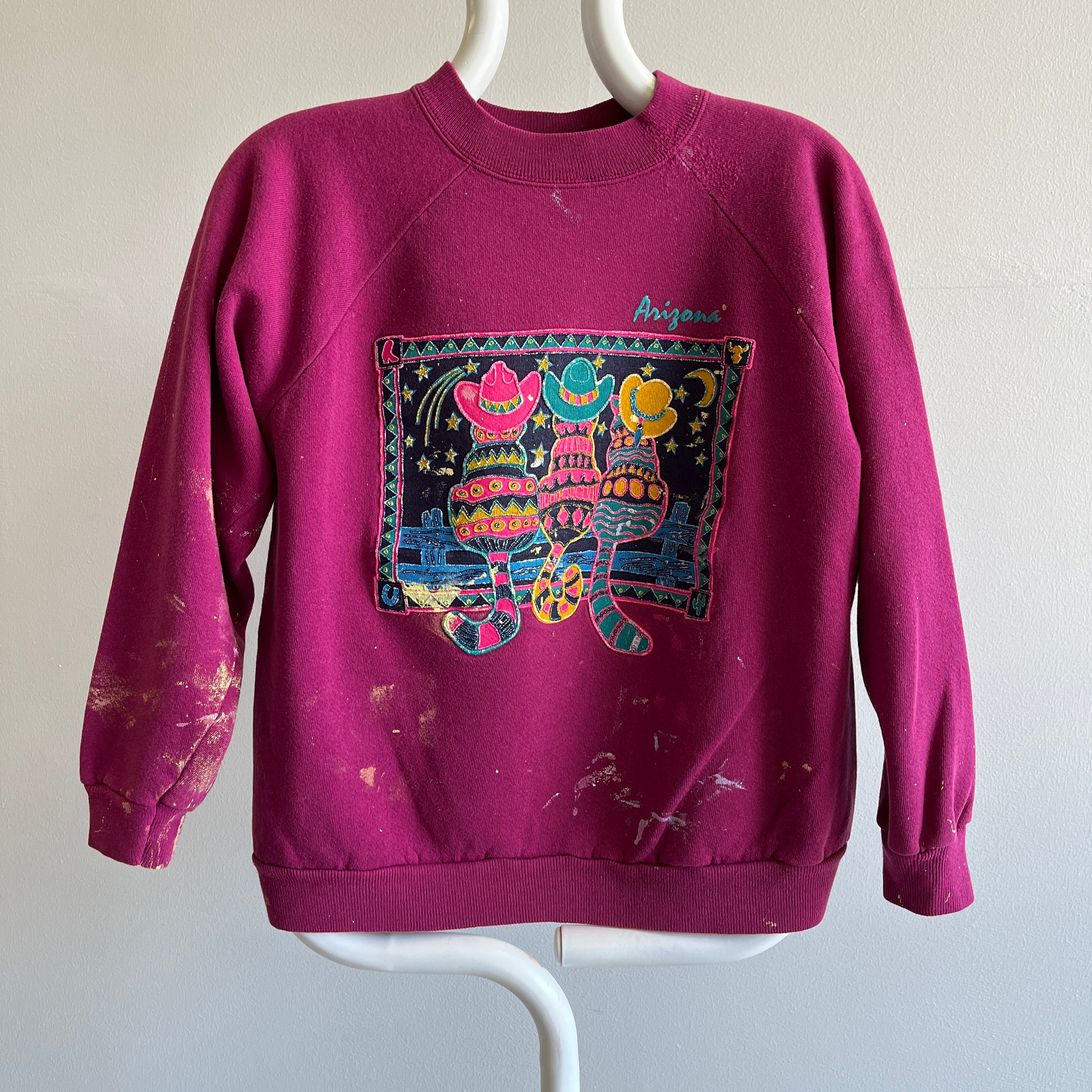 1990s Paint Stained Cat Sweatshirt - WOWZERS