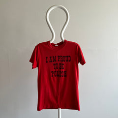 1970/80s I AM PROUD TO BE POLISH Rolled Neck T-Shirt - With Stains