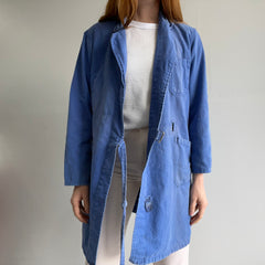 1970s Super Soft, Faded and Worn French Cotton Painters Chore Coat with Belt