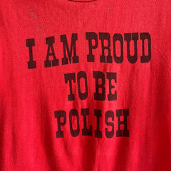 1970/80s I AM PROUD TO BE POLISH T-shirt à col roulé - Avec des taches