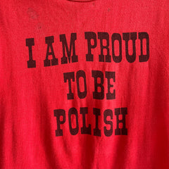 1970/80s I AM PROUD TO BE POLISH Rolled Neck T-Shirt - With Stains