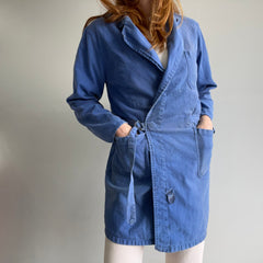 1970s Super Soft, Faded and Worn French Cotton Painters Chore Coat with Belt