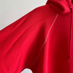 1970/80s Blank Red Pullover Hoodie WITH WHITE CONTRAST STRIPING - YES!!!