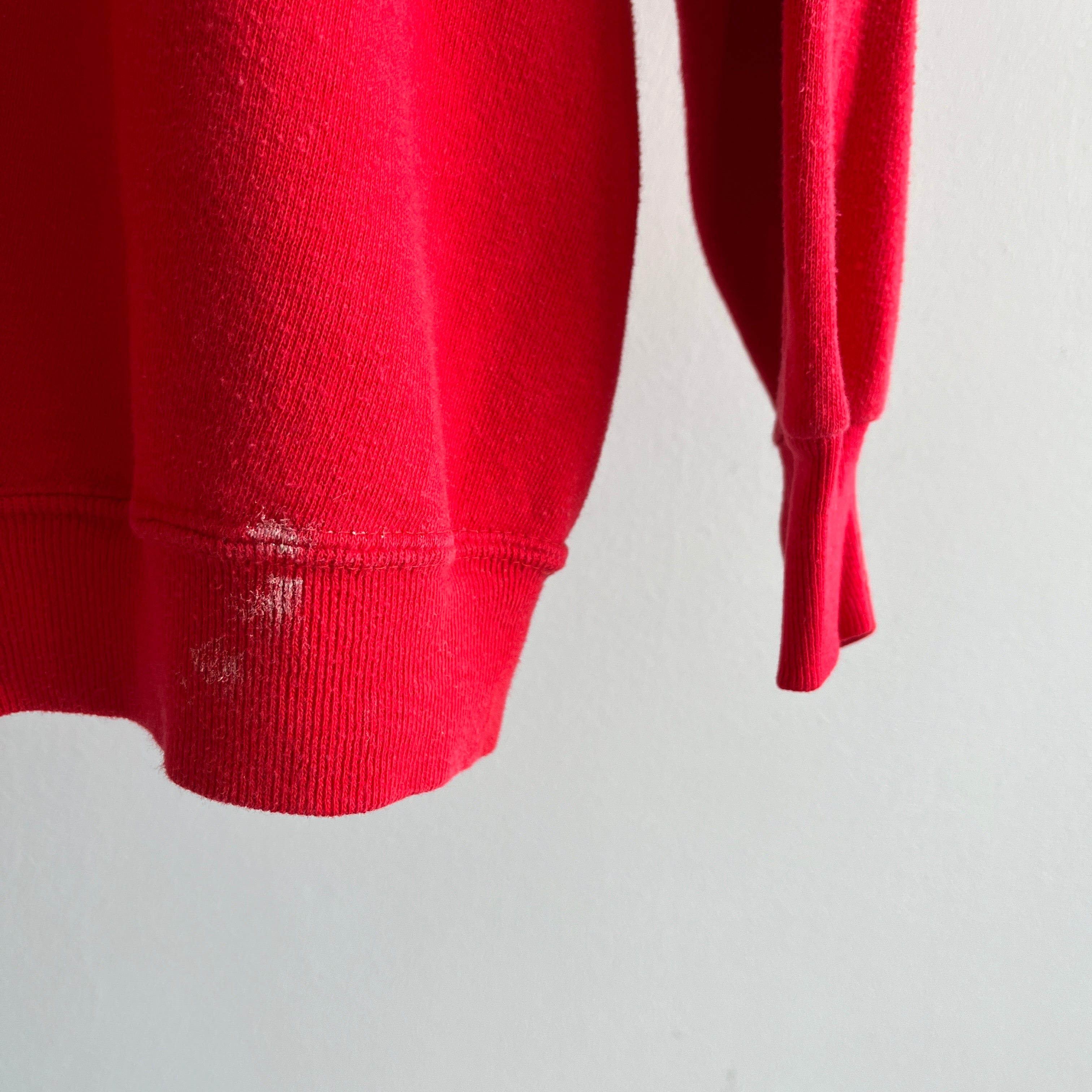 Sweat à capuche rouge vierge des années 1970/80 avec rayures contrastées blanches - oui !!!