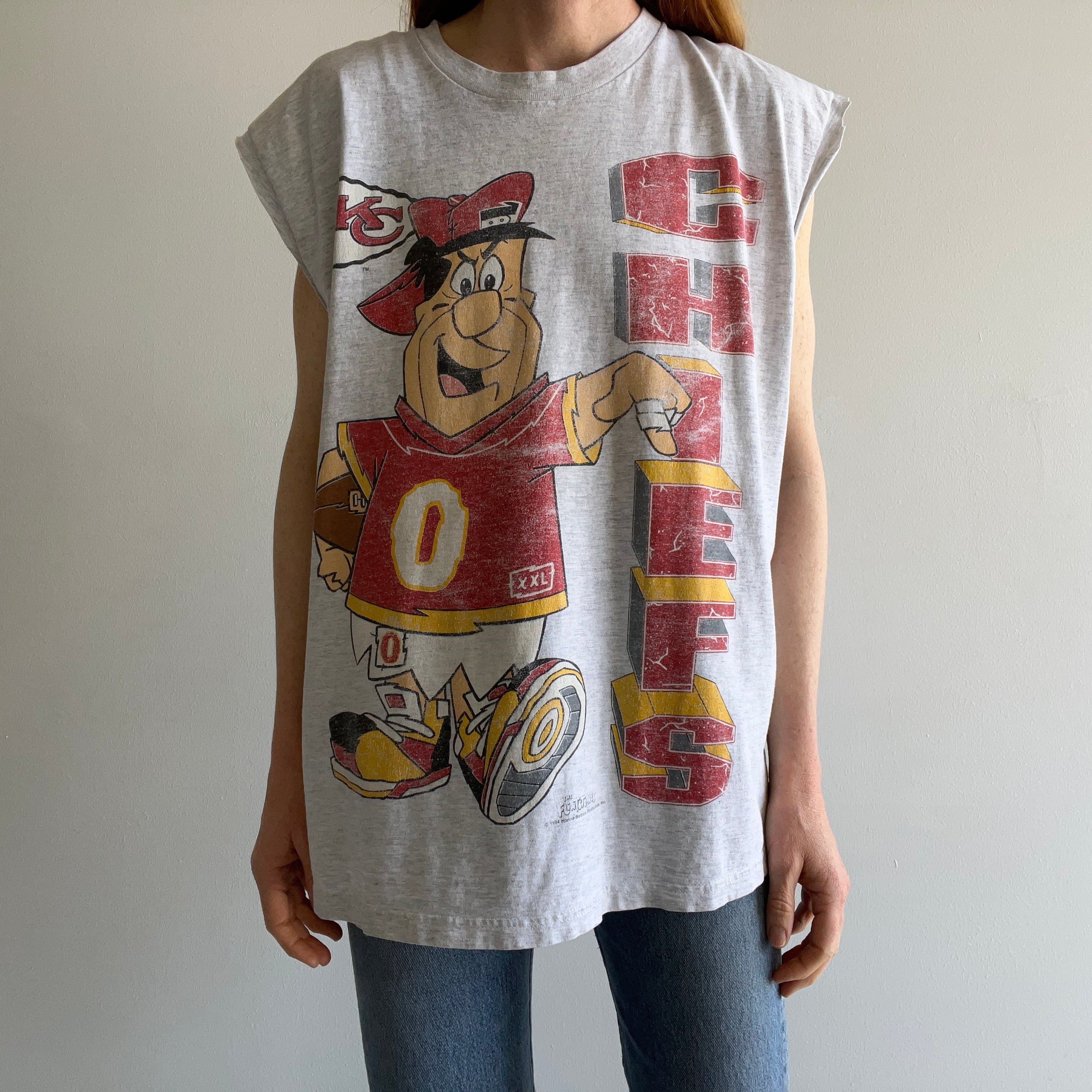 1994 Kansas City Chiefs And Fred Flintstone Cut Sleeve Dreamboat T-Shirt