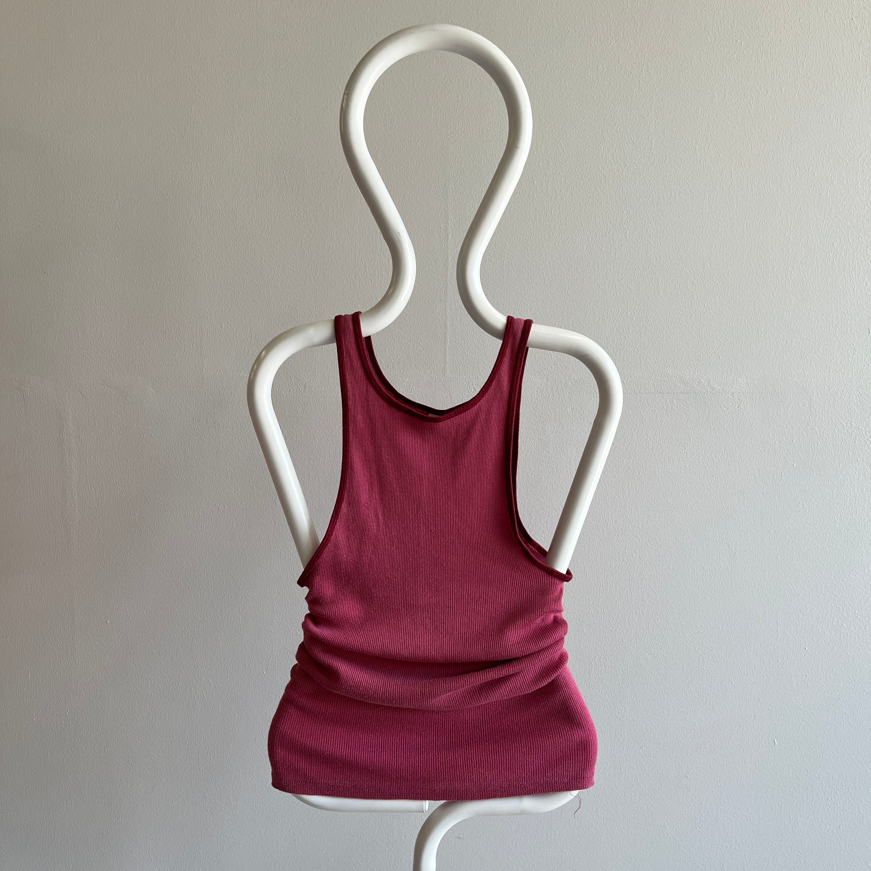 1970s Blank Dusty Rusty Rose Tank with Contrast Piping - Very Stretchy