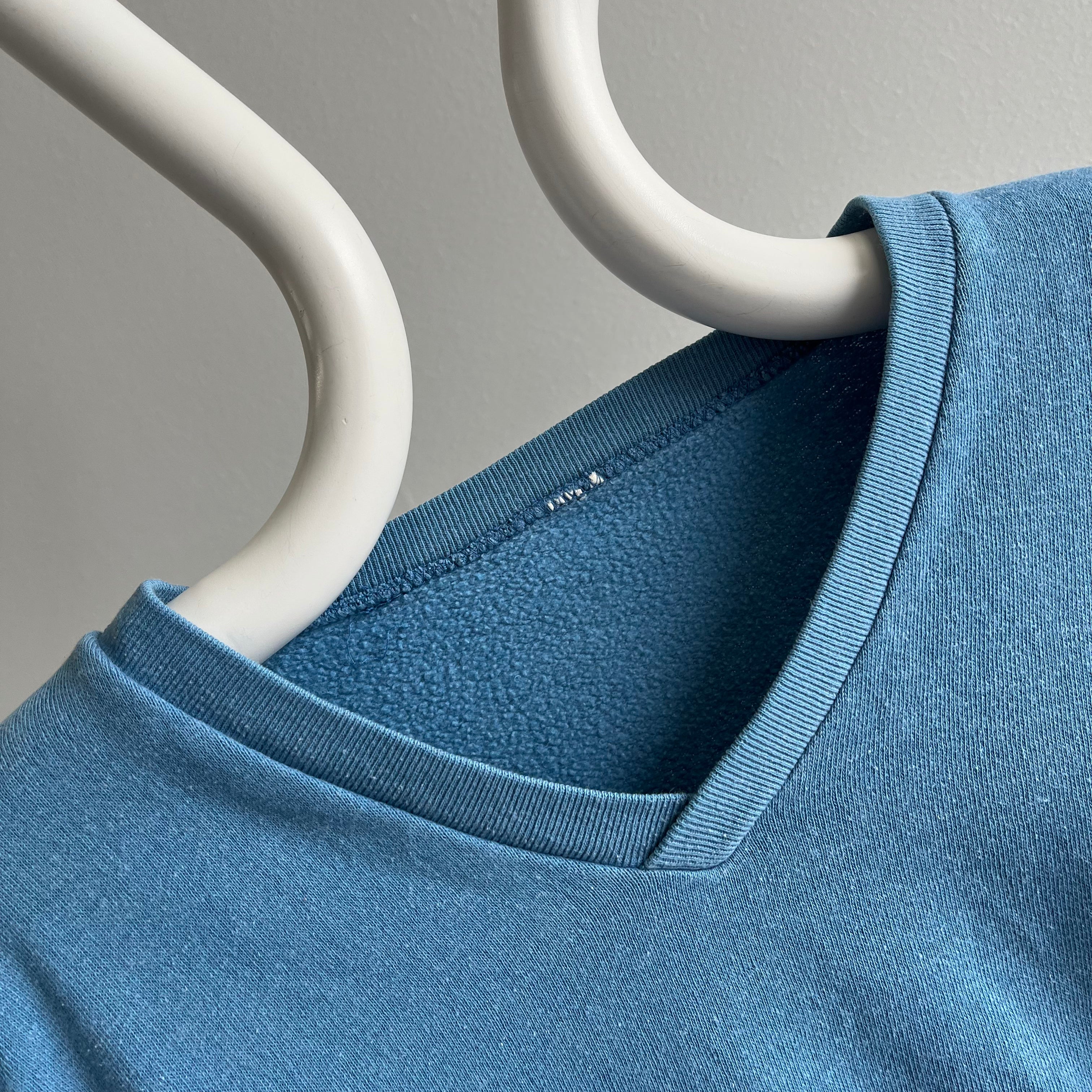 1970s Baby Blue V-Neck Delight