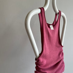 1970s Blank Dusty Rusty Rose Tank with Contrast Piping - Very Stretchy