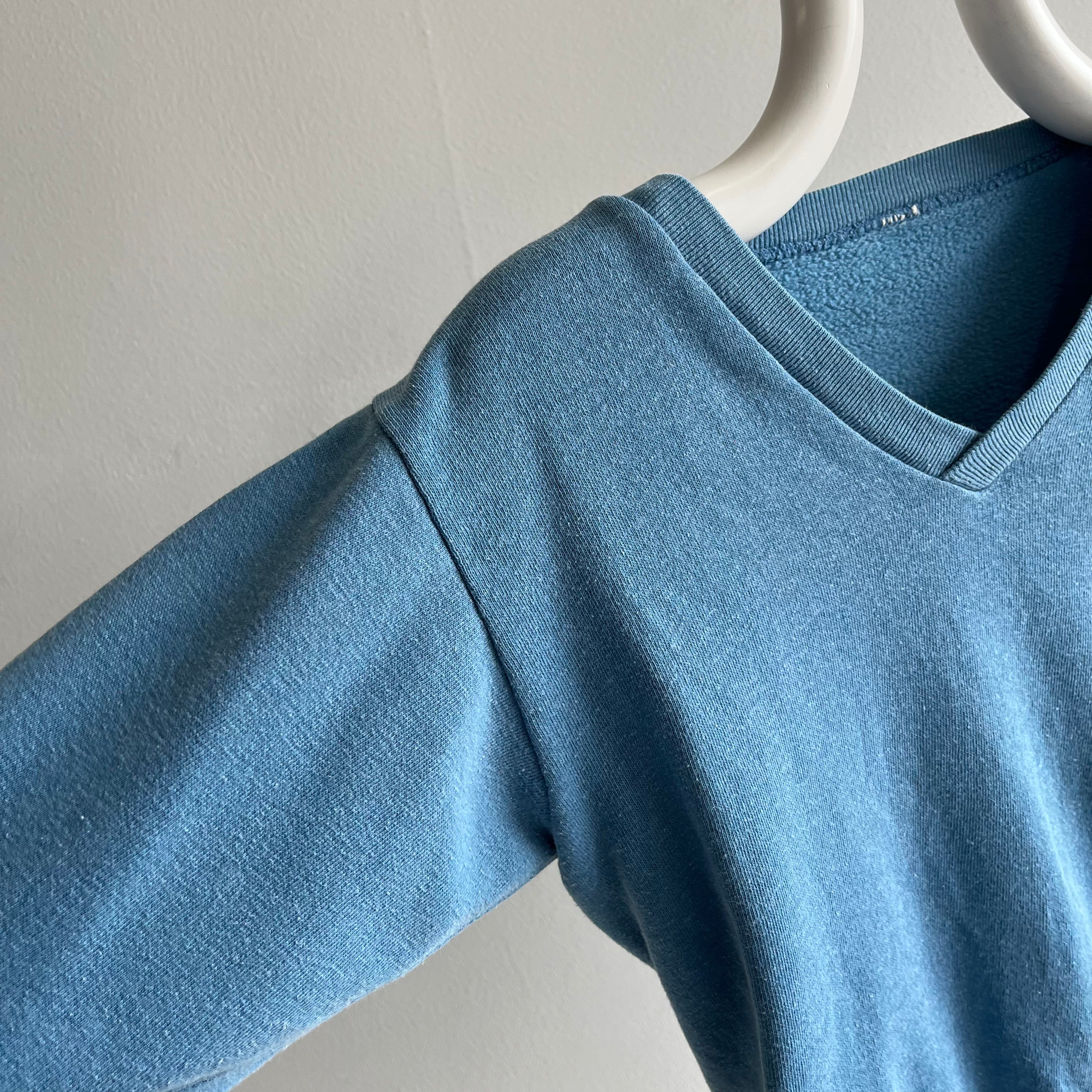 1970s Baby Blue V-Neck Delight