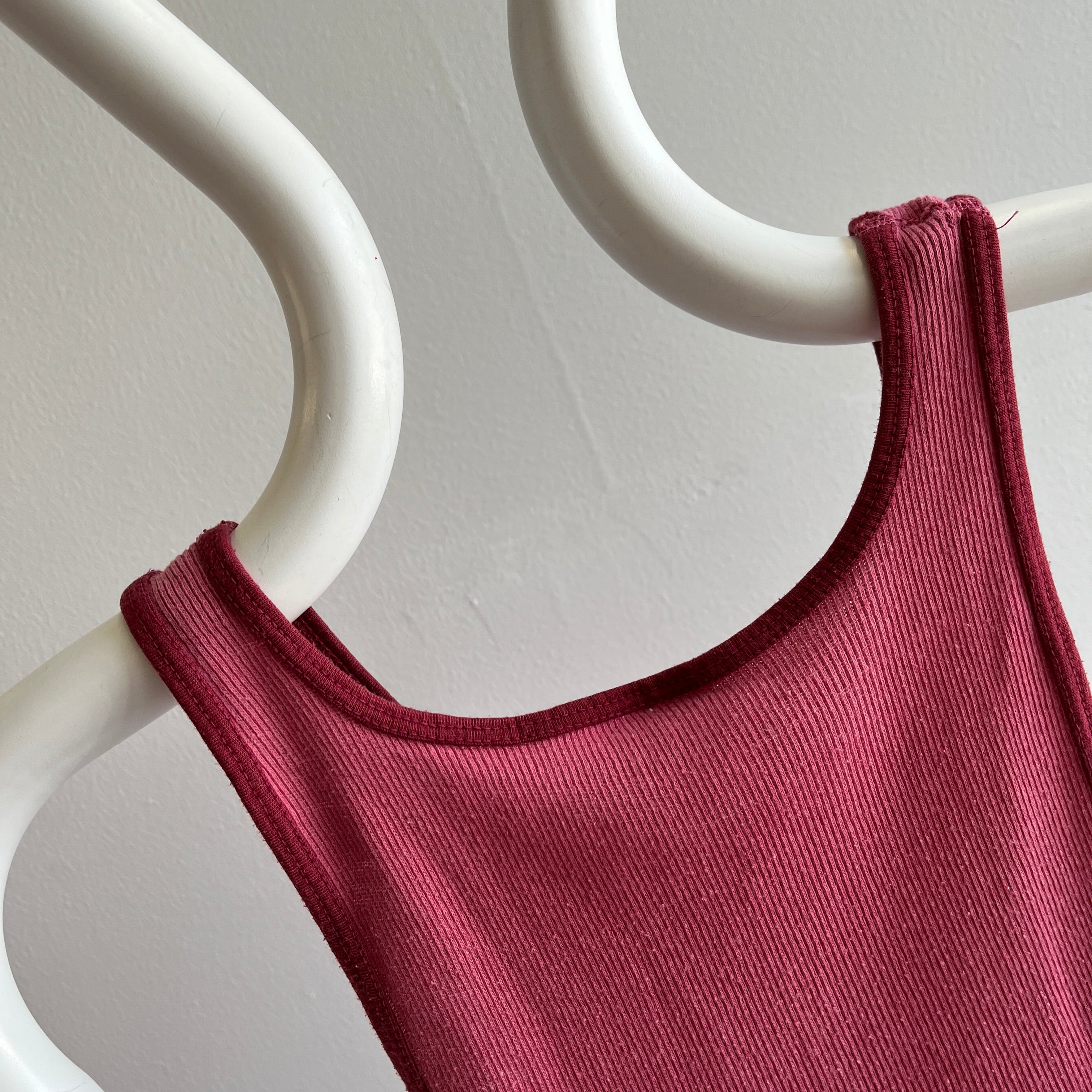 1970s Blank Dusty Rusty Rose Tank with Contrast Piping - Very Stretchy