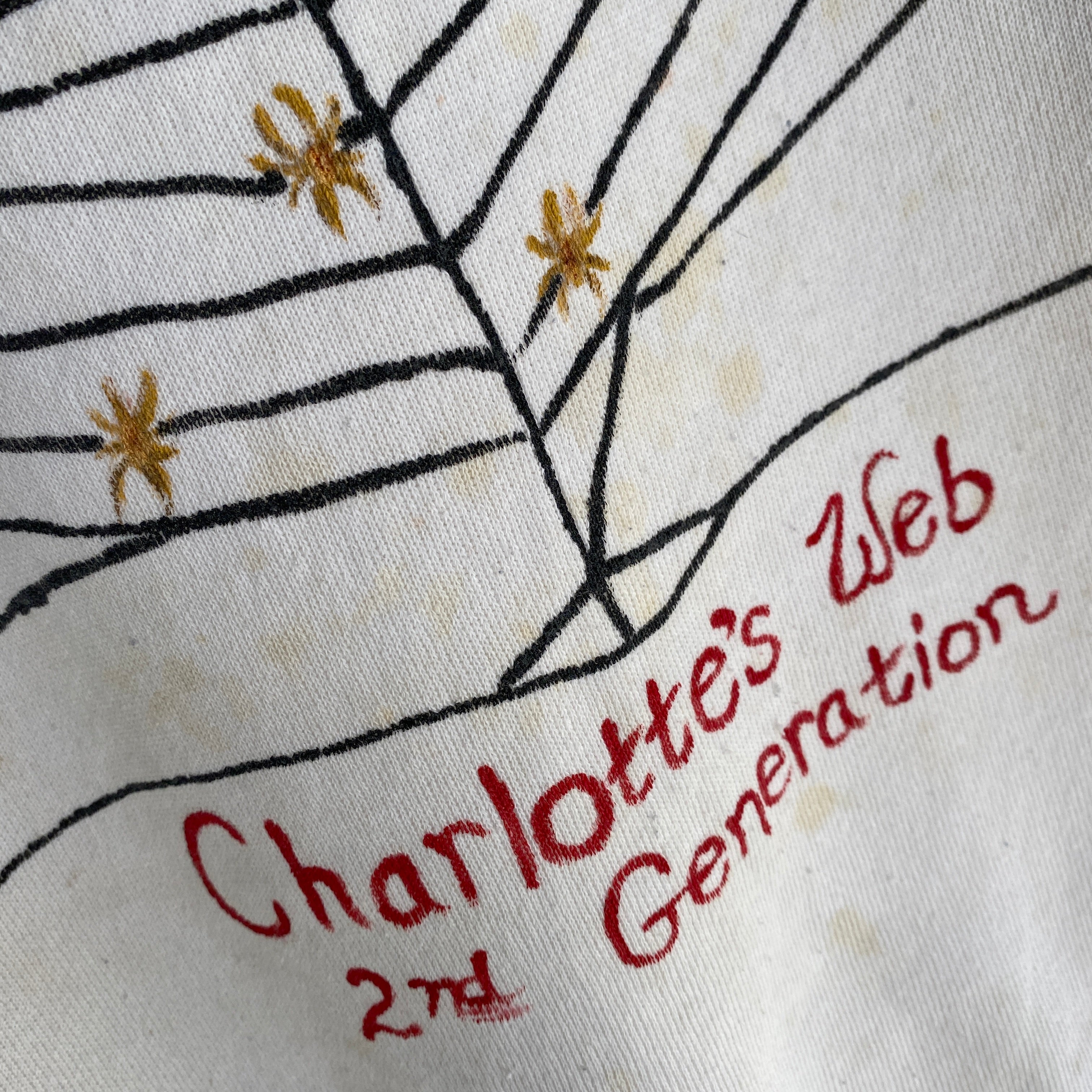 années 1980 !!! DIY Charlotte's Web 2nd Generation Sweat fortement taché