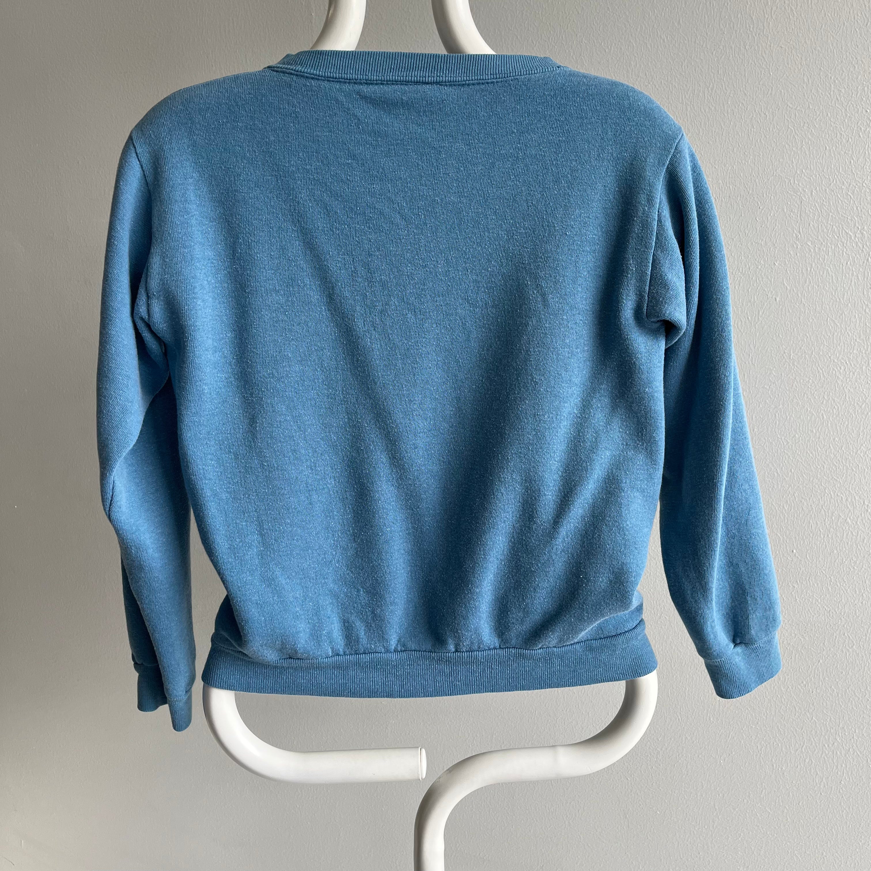 1970s Baby Blue V-Neck Delight