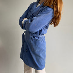 1970s Super Soft, Faded and Worn French Cotton Painters Chore Coat with Belt