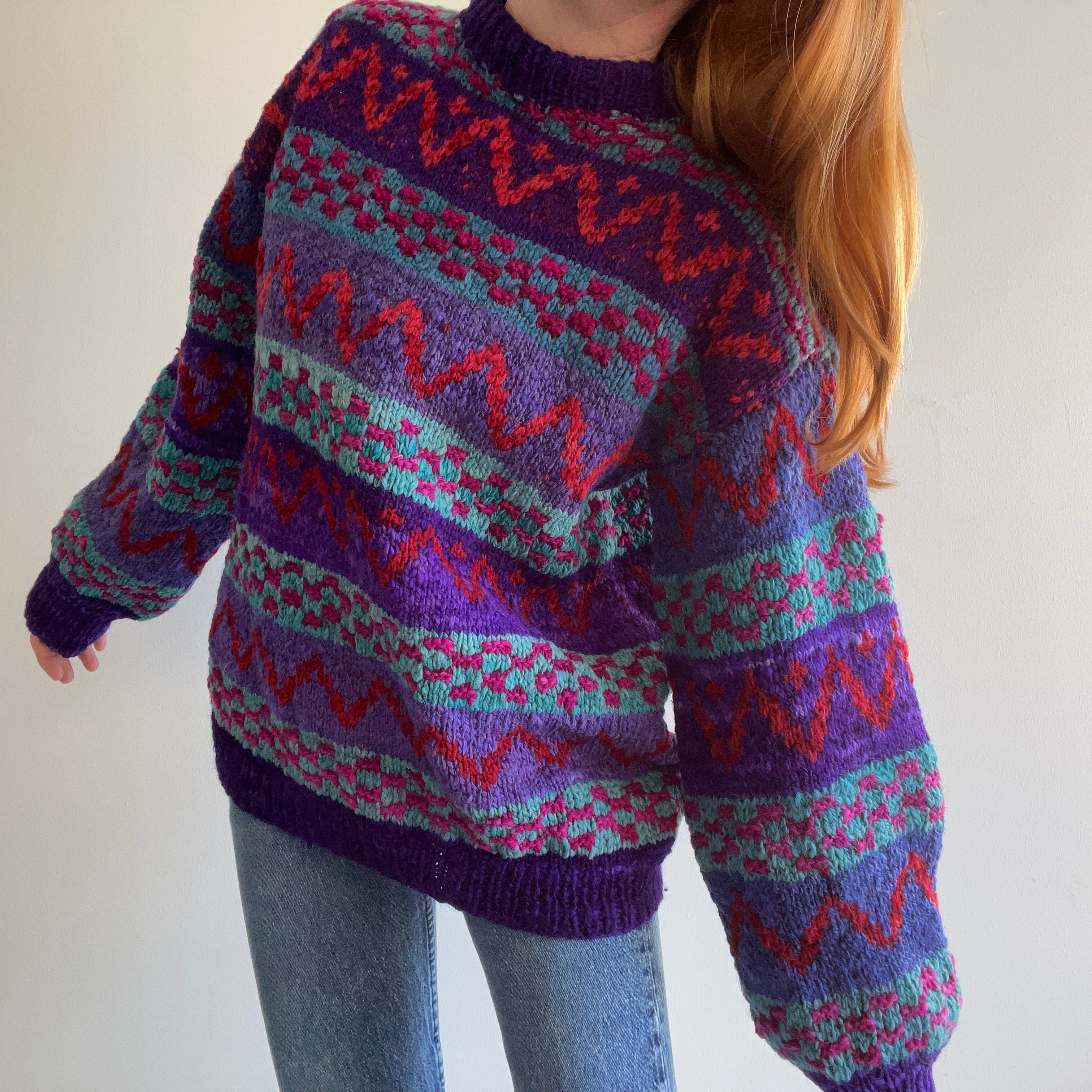 1980s Hand Knit Medium Chunky Knit Sweater - Yes!