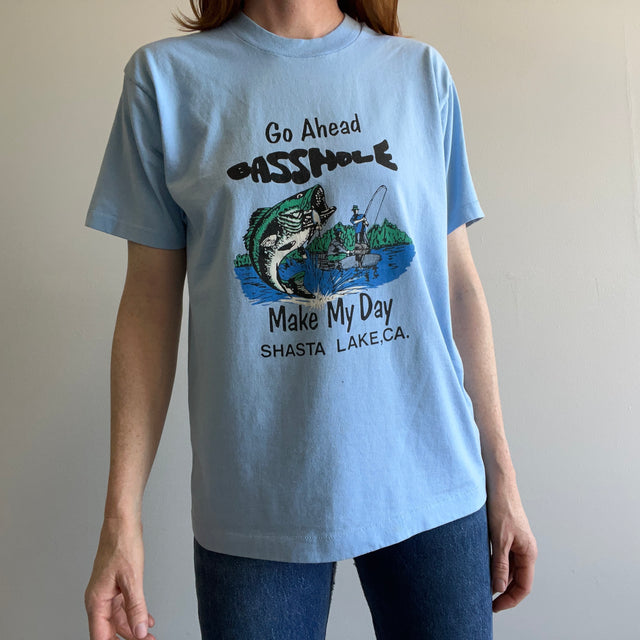 1980s Go Ahead Basshole, Shasta Lake, CA Tourist T-Shirt