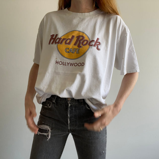 T-shirt blanc usé doux Hard Rock Hollywood des années 1990