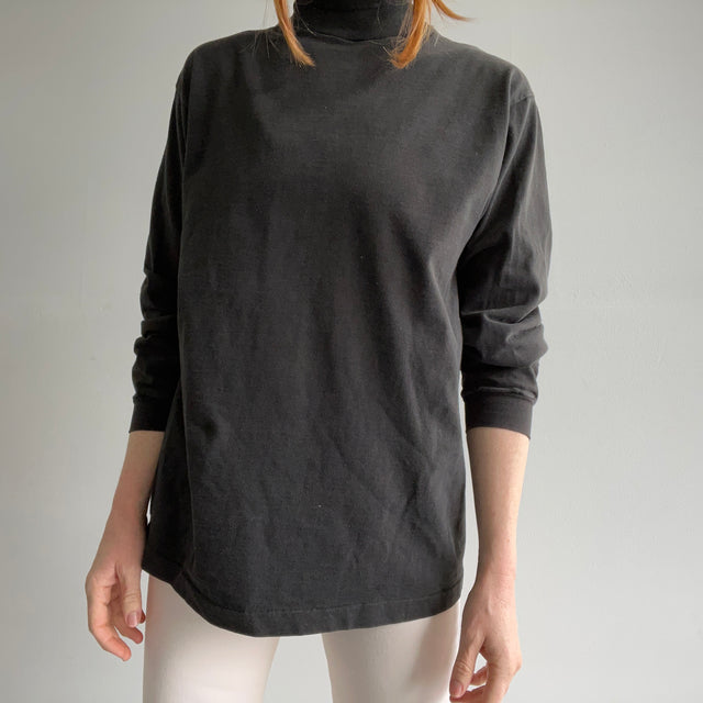 1990s Faded Black Cotton Turtleneck