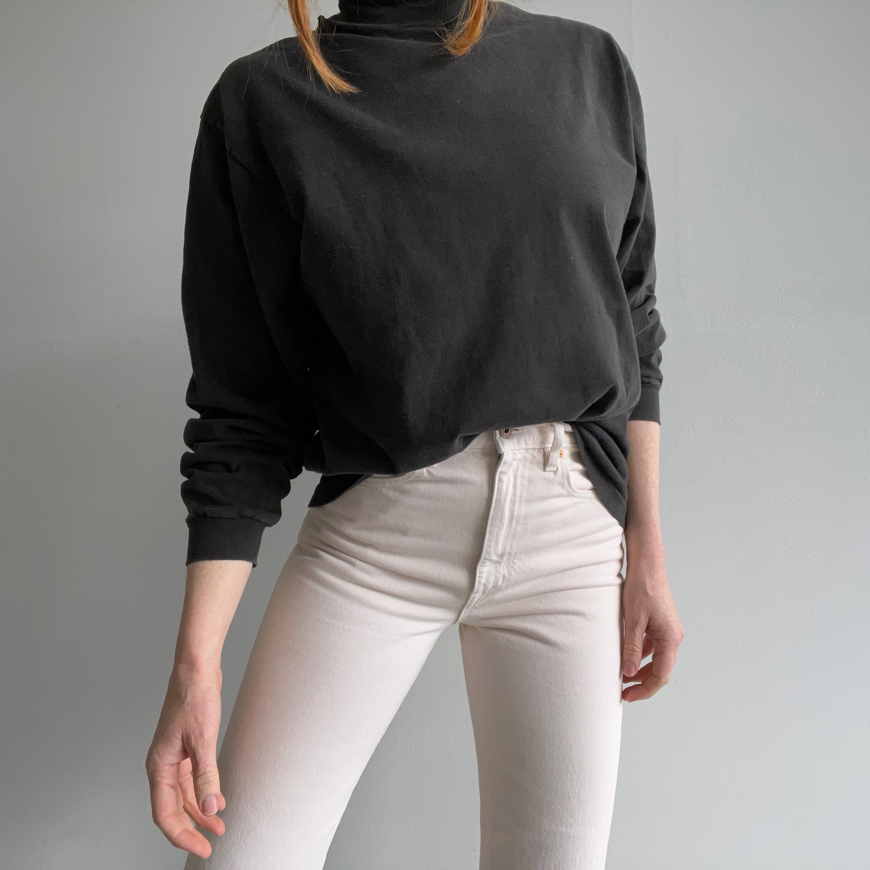 1990s Faded Black Cotton Turtleneck