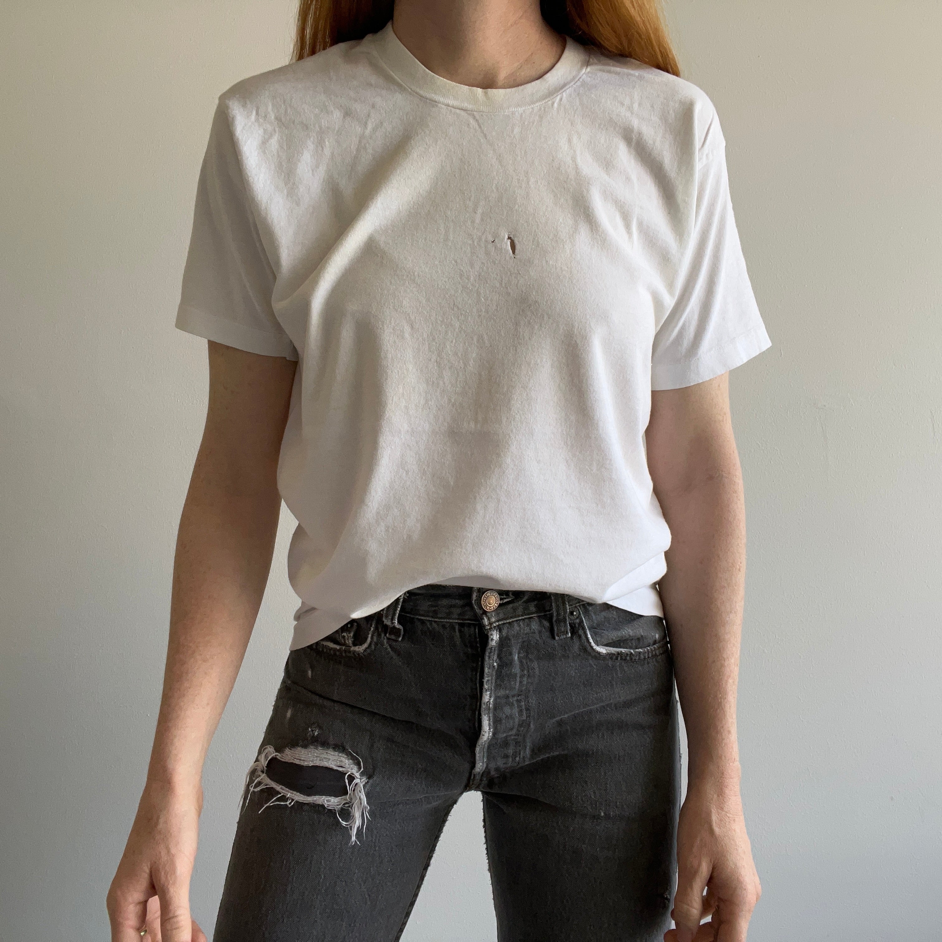 1980s Blank White T-Shirt with Gash