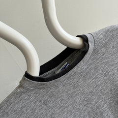 1990s Two Tone Contrast Roll Up Sleeve Gray and Black T-Shirt