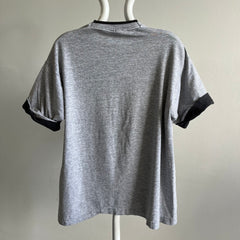 1990s Two Tone Contrast Roll Up Sleeve Gray and Black T-Shirt