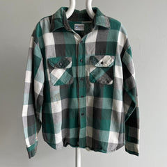 1990s Green and Black Watch Plaid Cotton Flannel by Five Brothers