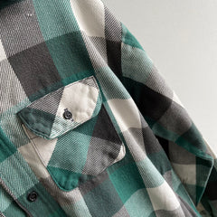 1990s Green and Black Watch Plaid Cotton Flannel by Five Brothers