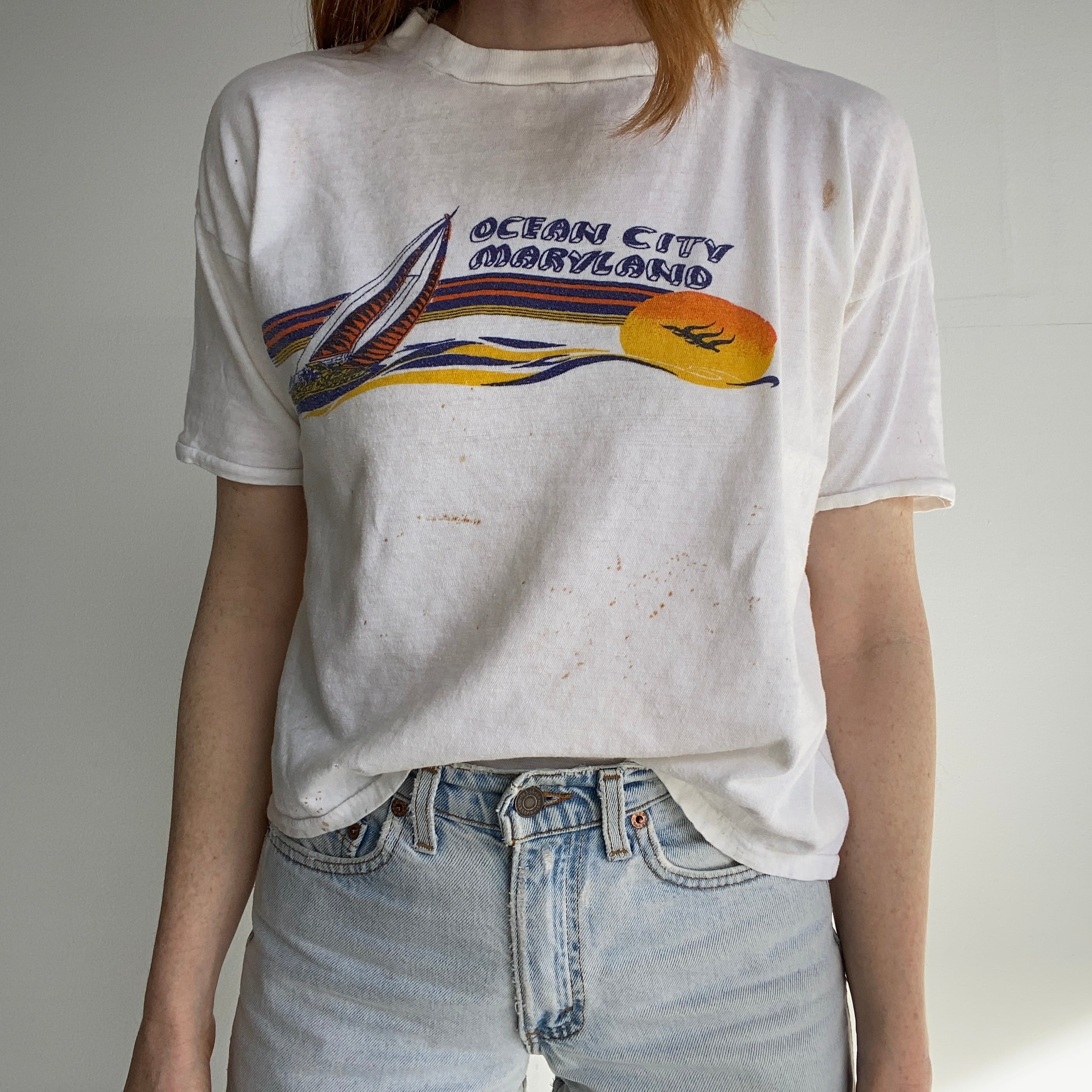 T-shirt touristique en tricot Ocean City Maryland des années 1970 - Boxy