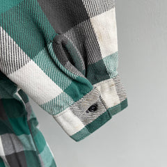 1990s Green and Black Watch Plaid Cotton Flannel by Five Brothers