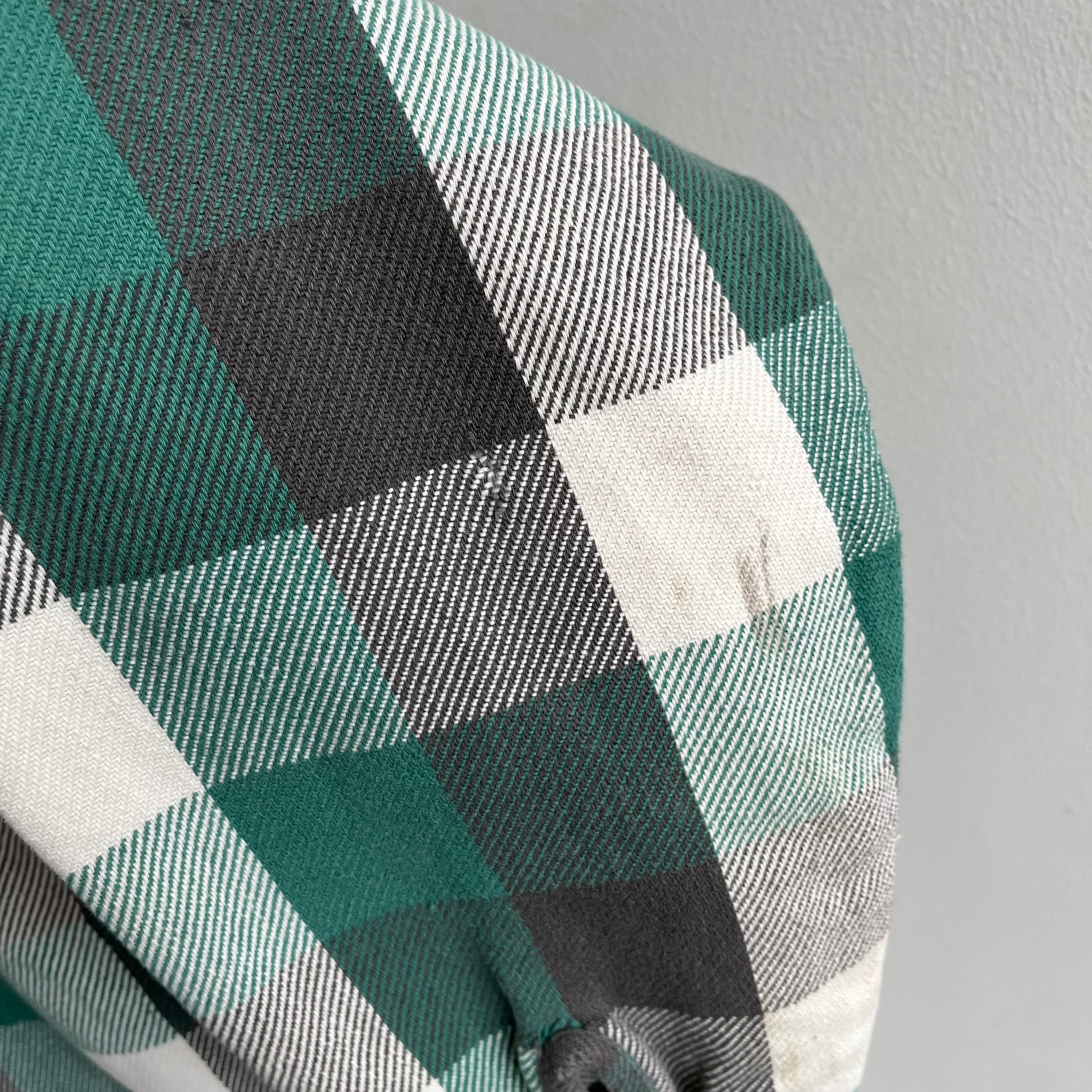 1990s Green and Black Watch Plaid Cotton Flannel by Five Brothers