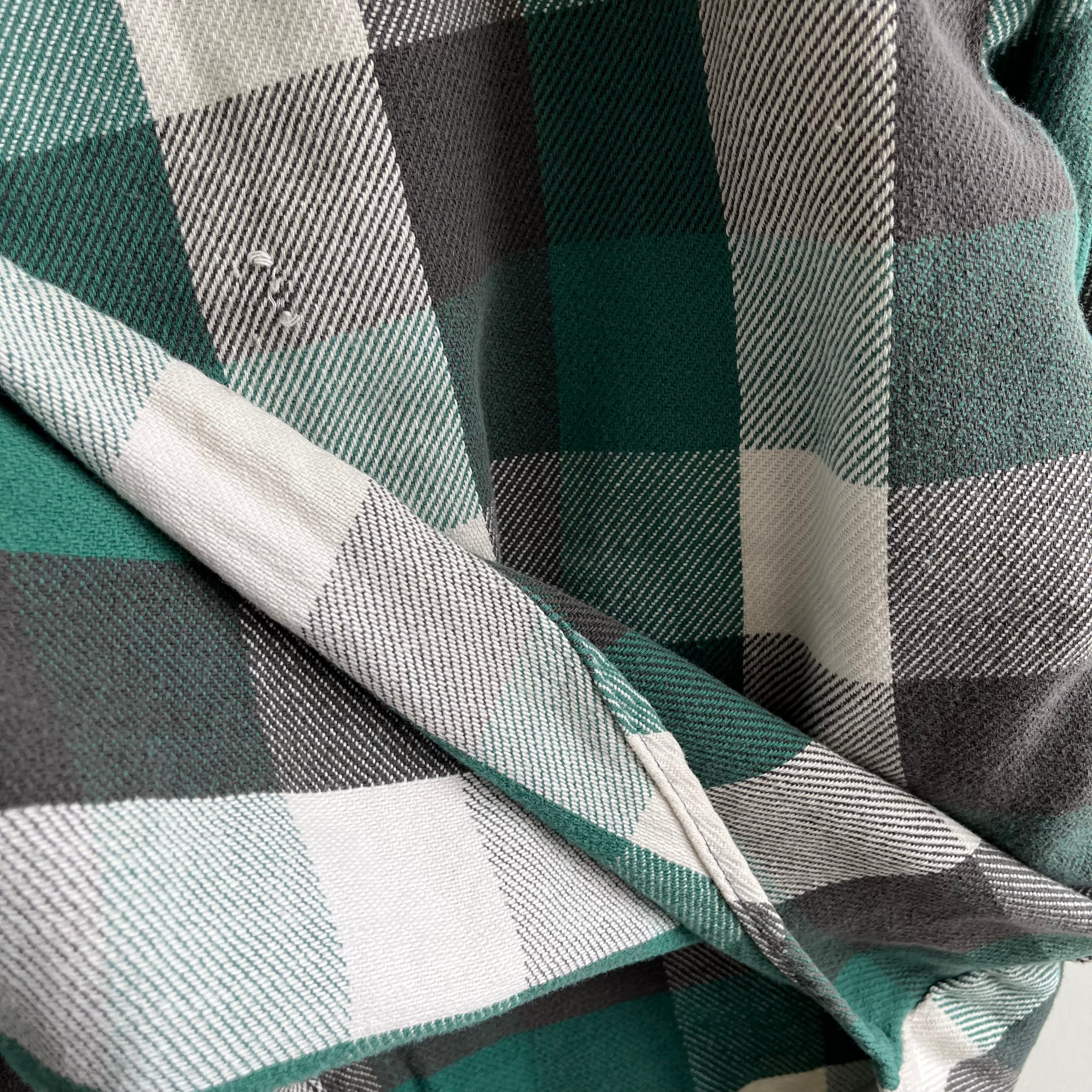 1990s Green and Black Watch Plaid Cotton Flannel by Five Brothers