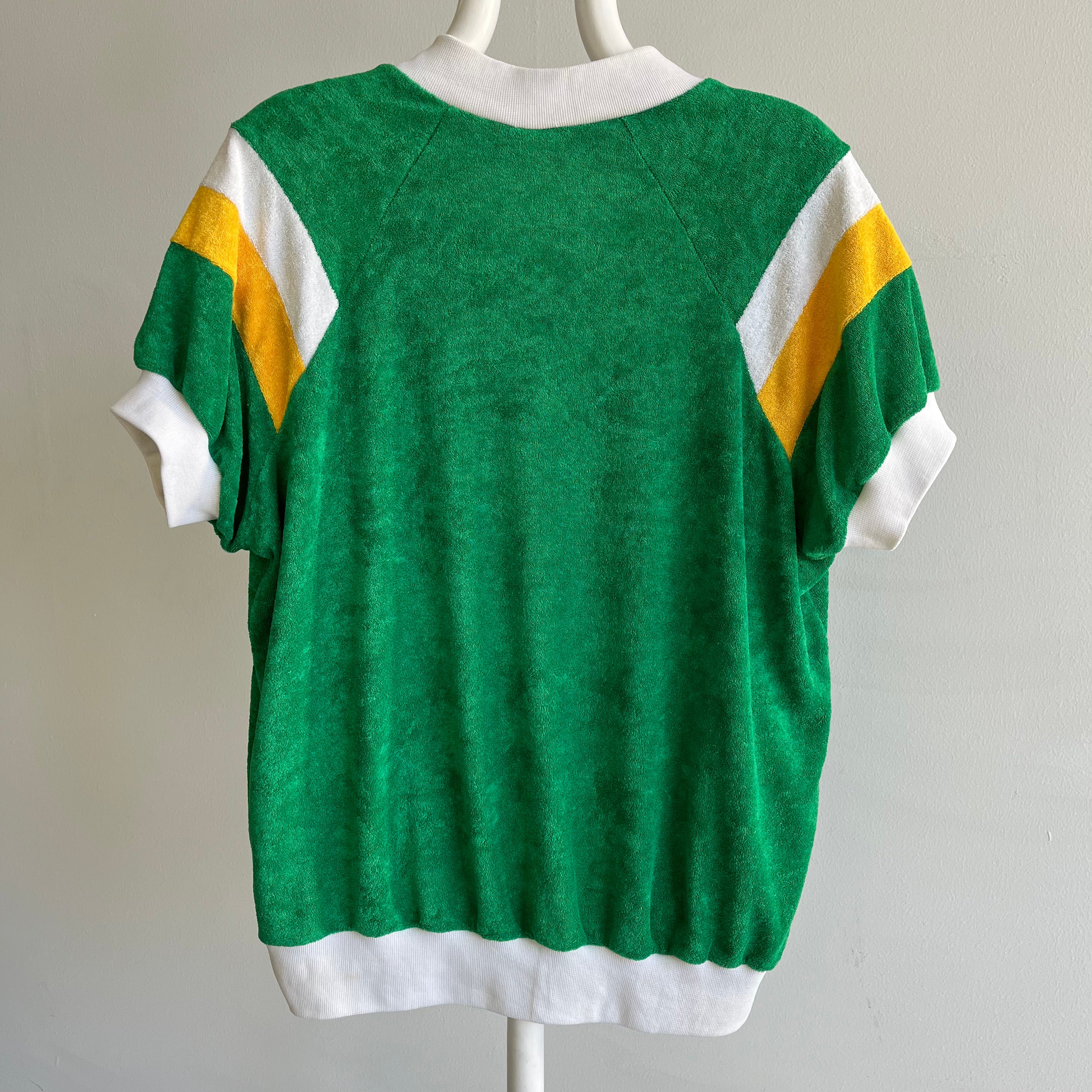 1980s Killer Cool Tri Color Terry Cloth Warm Up