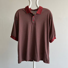 1980/90s Burgundy and Green Striped Polo Shirt