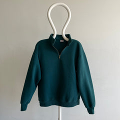 1980s Dark Blue Green 1/4 Zip Super Sweats by Jerzees Sweatshirt