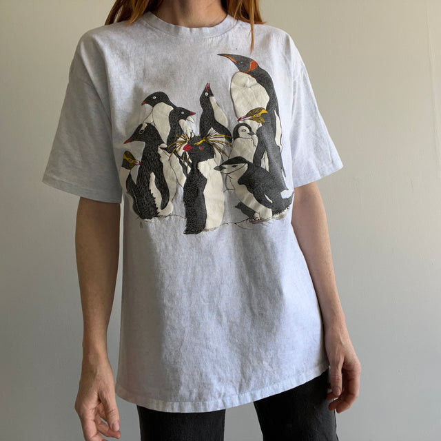 1980s Cal Cru Penguin Front and Back Sturdy Cotton T-Shirt
